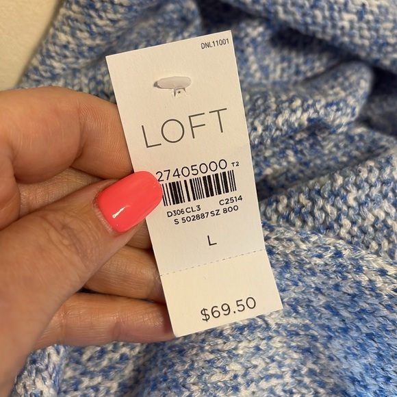 LOFT Blue white Knit sweater knot crop front layering  deep V relax L not heavy - Picture 8 of 13